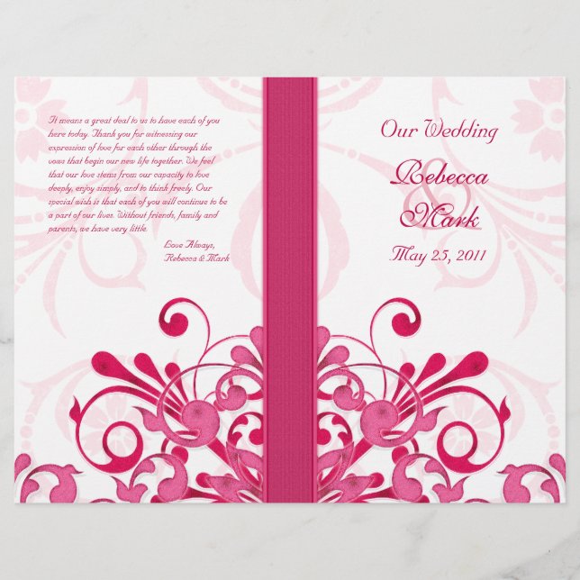 Programme de mariage Abstrait rose et blanc (Devant)