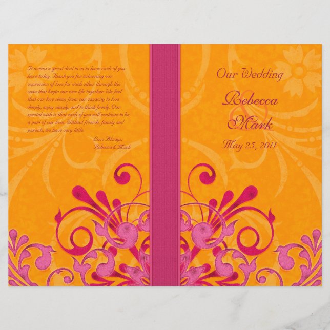Programme de mariage Abstrait rose et orange (Devant)
