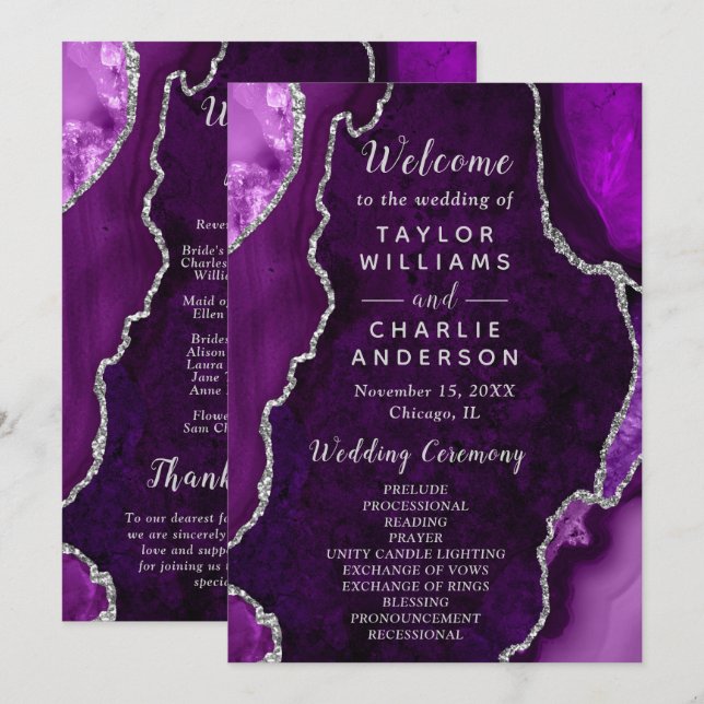 Programme de mariage Agate Violet et Argent (Devant / Derrière)