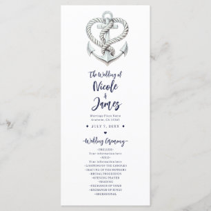Programme de mariage ancre de corde de cœur nautiq