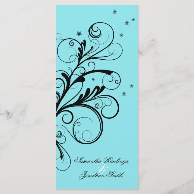 Programme de mariage Aqua Blue Floral Elegant Swir (Devant)