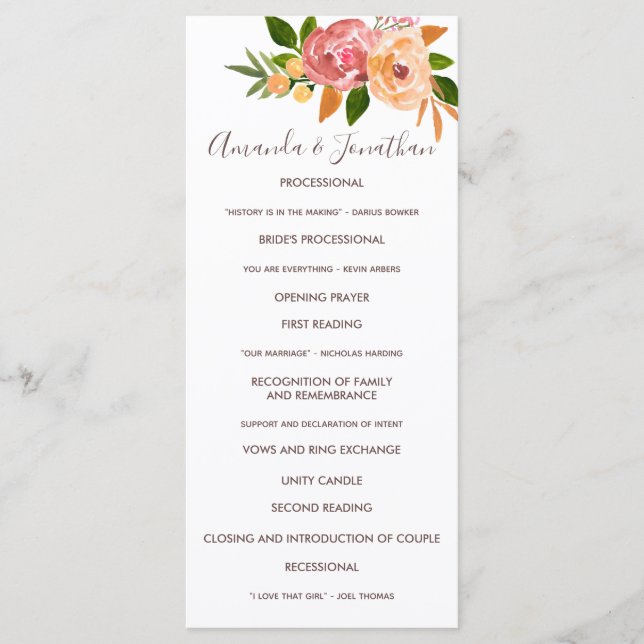 Programme de mariage aquarelle fleurs de printemps (Devant)