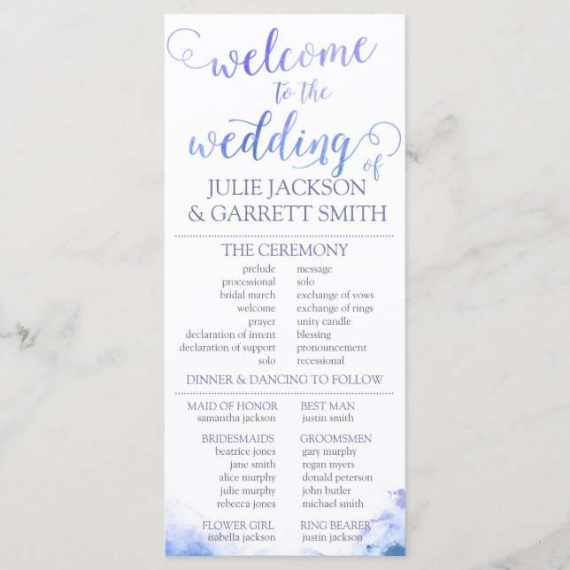 Programme de mariage - Aquarelle Programme de mari (Devant)