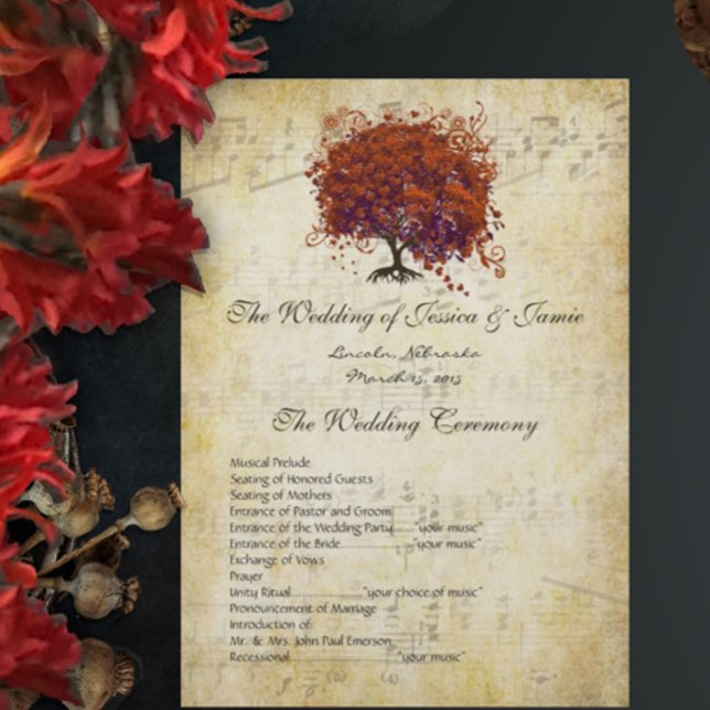 Programme de Mariage Arbre à Coeur Corail Foncé Or (Créateur téléchargé)