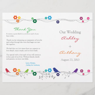 Programme de mariage arc-en-ciel Oiseaux Fleurs