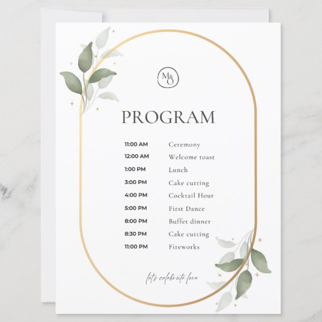 Programme de mariage – Arche dorée et décoration b (Devant)
