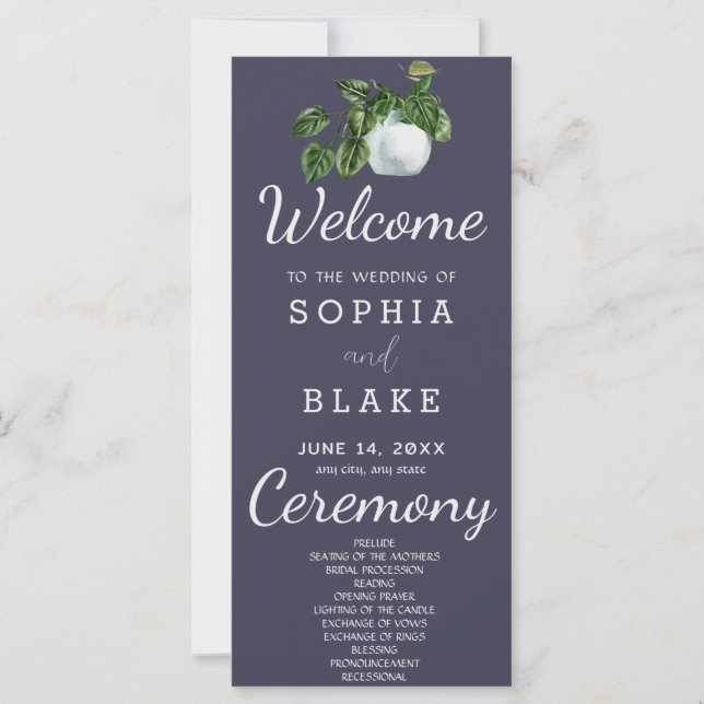 Programme de mariage ardoise aux feuilles de plant (Devant)