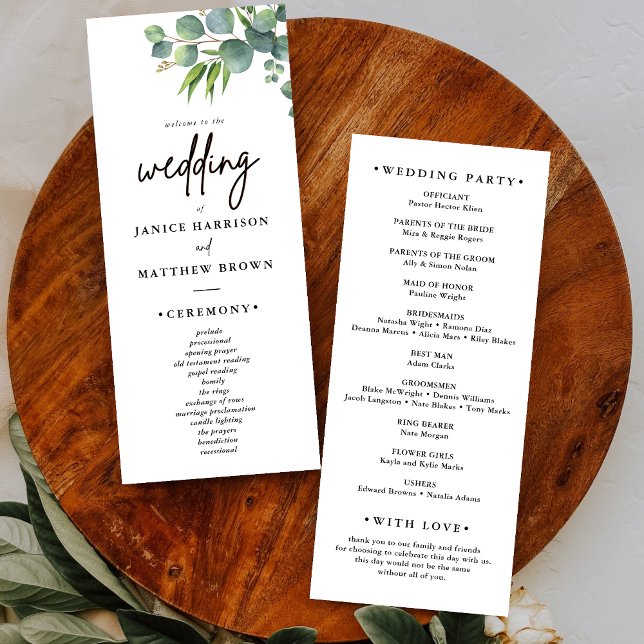Programme de mariage au bois d'eucalyptus sauge (Sage eucalyptus woodland wedding program guides your ceremony with natural charm and clarity.)
