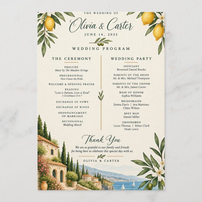 Programme de mariage au citron méditerranéen | Vil (Devant)