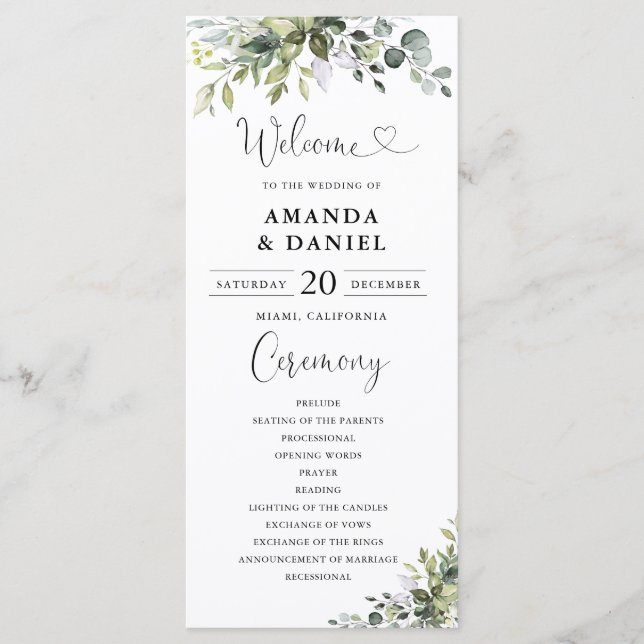 Programme de mariage au eucalyptus (Devant)