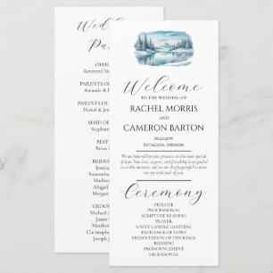 Programme de mariage au lac en hiver de la montagn
