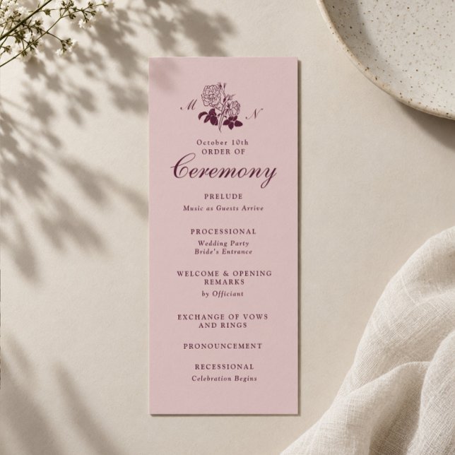 Programme de mariage au monogramme de vin de Bourg (Créateur téléchargé)