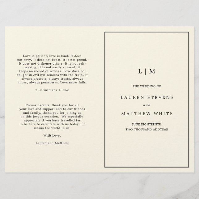Programme de mariage au monogramme jaune beurre mo (Devant)