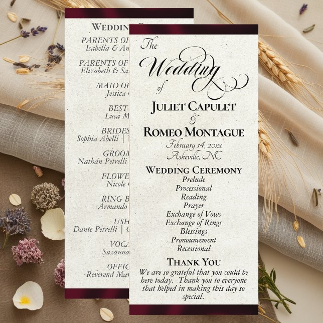 Programme de mariage au ruban de Bourgogne (Créateur téléchargé)