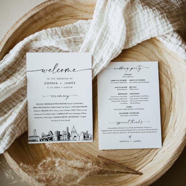 Programme de mariage Austiin Skyline Carte 5x7 (Créateur téléchargé)