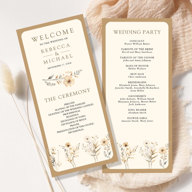 Programme de mariage automnal bohème avec fleurs s (Créateur téléchargé)