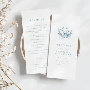 Programme de mariage aux cygnes vintage bleu roman