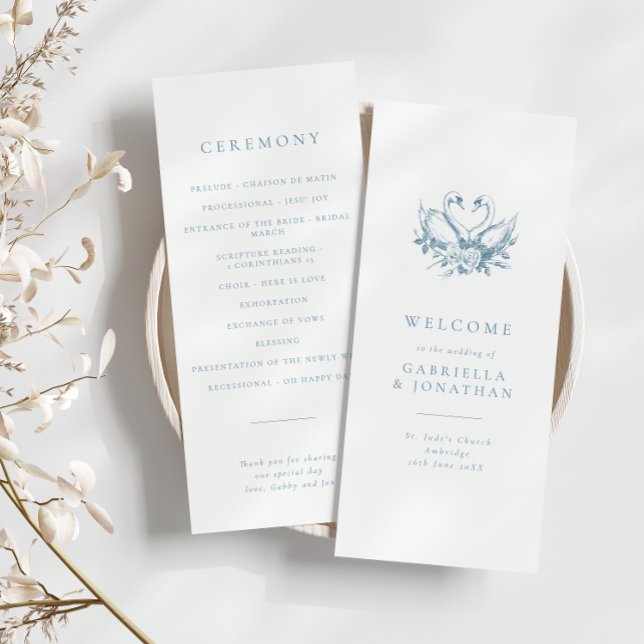 Programme de mariage aux cygnes vintage bleu roman (Créateur téléchargé)