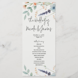 Programme de mariage aux fleurs aquarelles sauvage