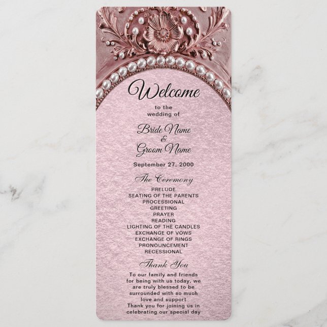 Programme de mariage aux fleurs roses (Devant)