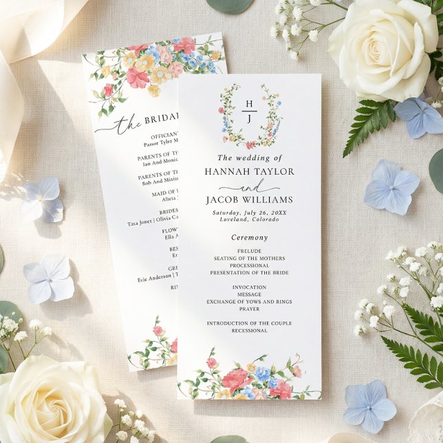 Programme de mariage aux fleurs sauvages aquarelle (Créateur téléchargé)