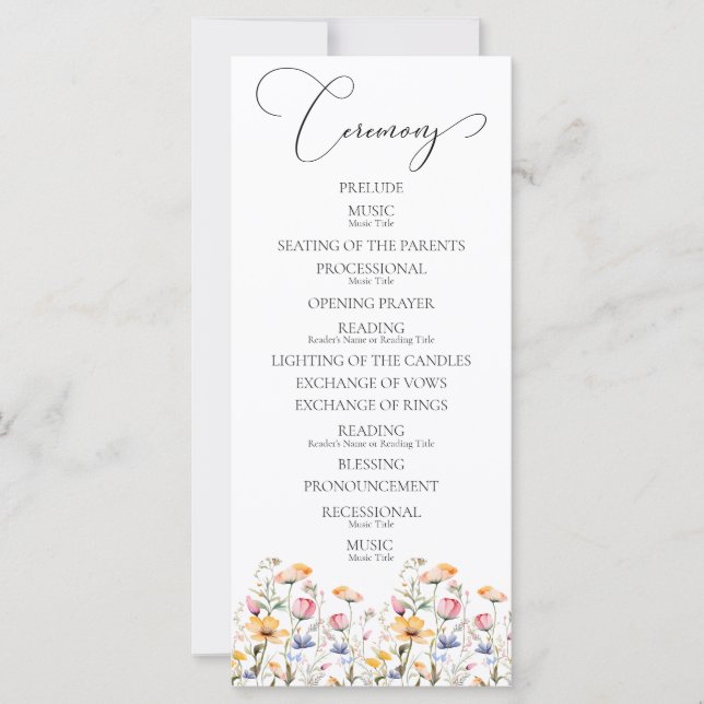 Programme de mariage aux fleurs sauvages aquarelle (Devant)