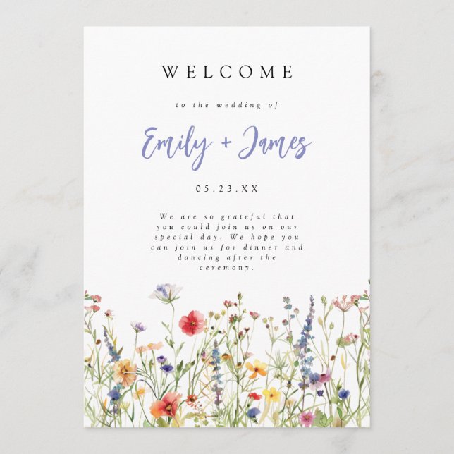 Programme de mariage aux fleurs sauvages colorées  (Devant)