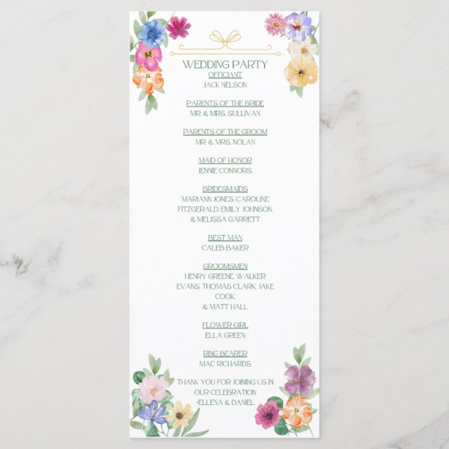 Programme de mariage aux fleurs sauvages de printe (Dos)