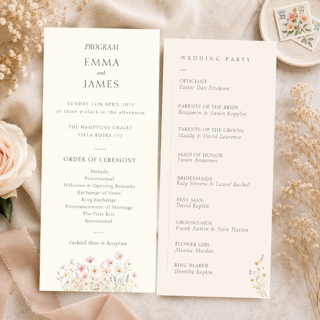 Programme de mariage aux fleurs sauvages fantaisis (Bohemian Whimsical Wildflowers Wedding Program)