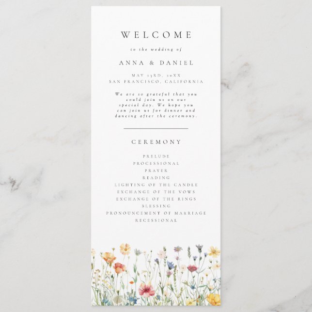 Programme de mariage aux fleurs sauvages pastel bo (Devant)