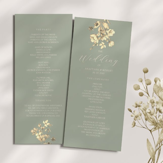 Programme de mariage aux fleurs sauvages vert saug (Créateur téléchargé)