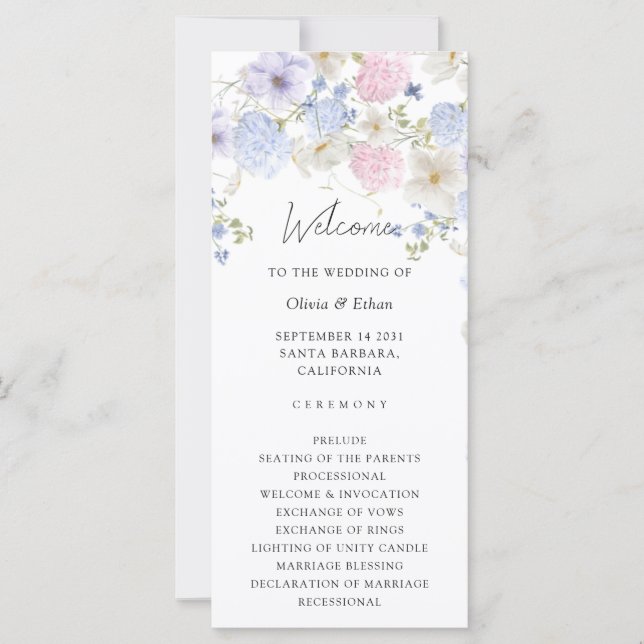 Programme de mariage aux fleurs sauvages violettes (Devant)