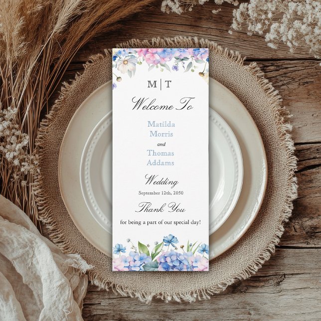 Programme de mariage aux hortensias rose bleu clai (Créateur téléchargé)