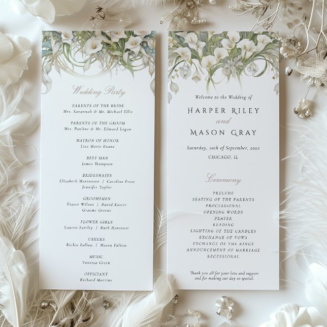 Programme de mariage aux lys calla Couleurs pastel (Créateur téléchargé)