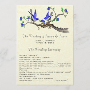 Programme de mariage aux oiseaux bleus vintage 5 x