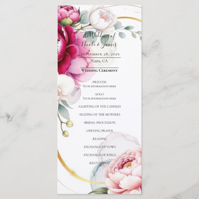 Programme de mariage aux pivoines et orchidées de  (Devant)