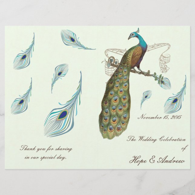 Programme de mariage aux plumes de paon (Devant)