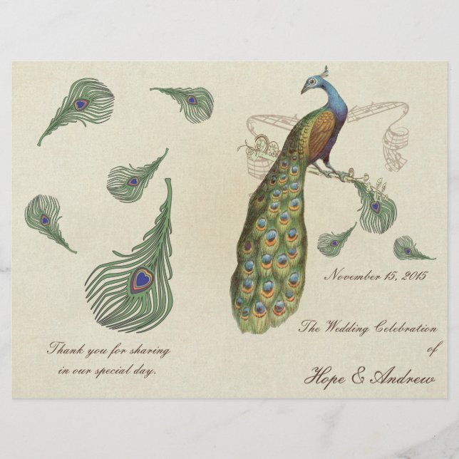 Programme de mariage aux plumes de paon (Devant)