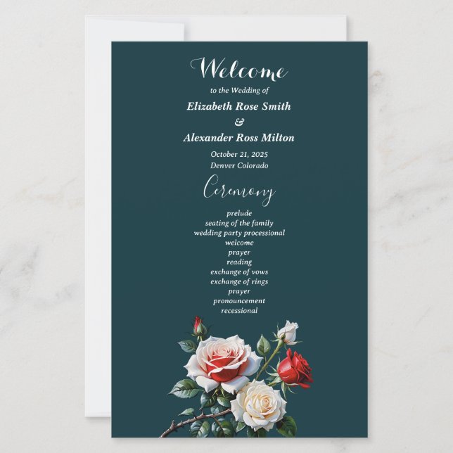 Programme de mariage aux roses blanches et roses f (Devant)