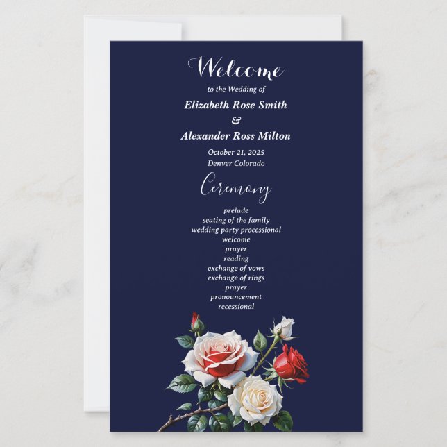 Programme de mariage aux roses blanches et roses f (Devant)