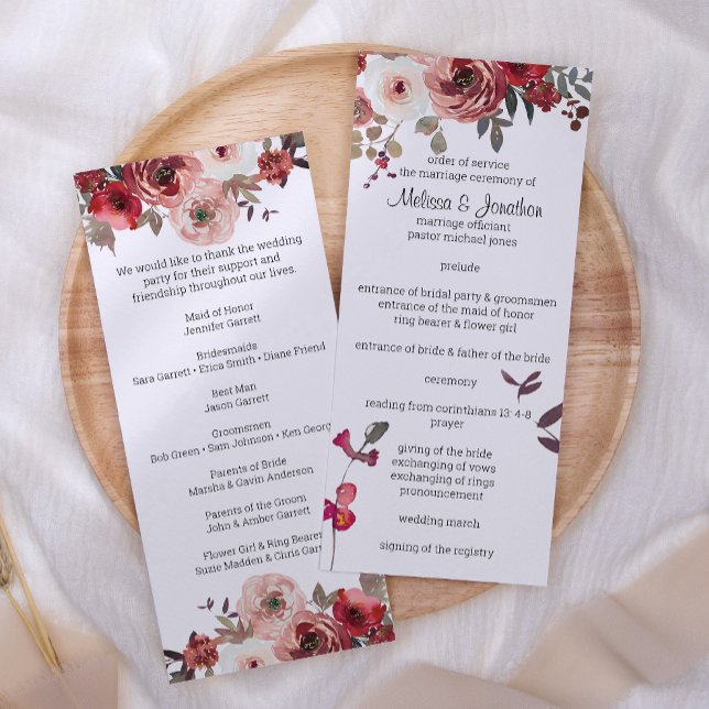Programme de mariage aux roses florales rouge blus (Créateur téléchargé)