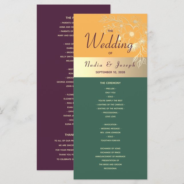 Programme de mariage aux tons de joaillerie (Devant / Derrière)