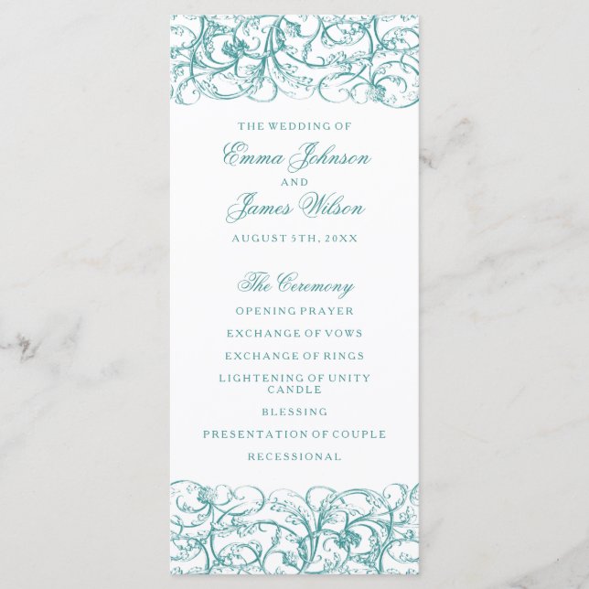 Programme de mariage aux tourbillons bleus / turqu (Devant)