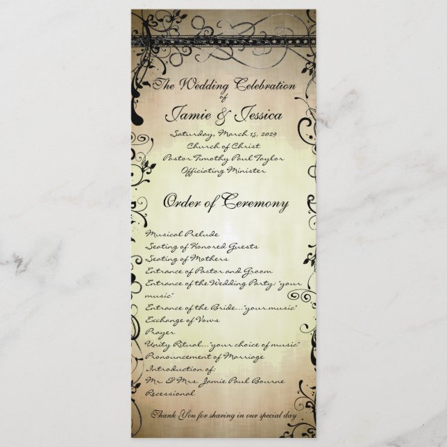 Programme de mariage aux tourbillons élégants et f (Devant)