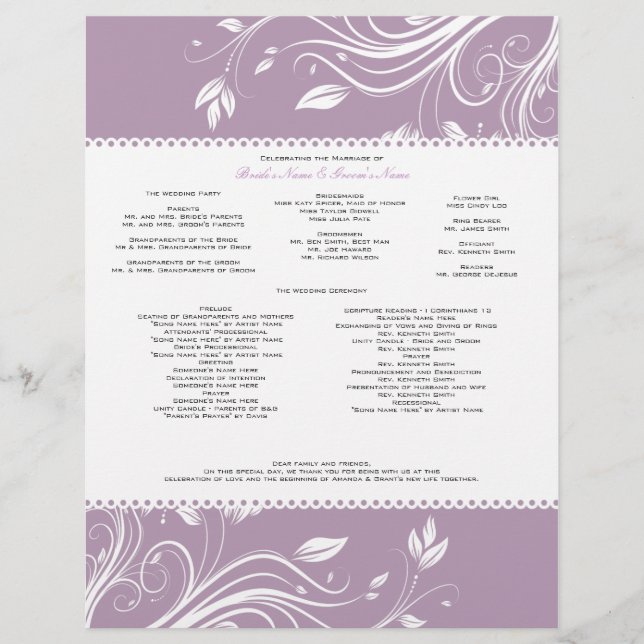 Programme de mariage aux tourbillons floraux lavan (Devant)