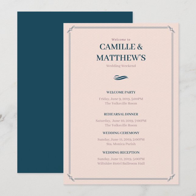 Programme de mariage avec bordure rose (Devant / Derrière)