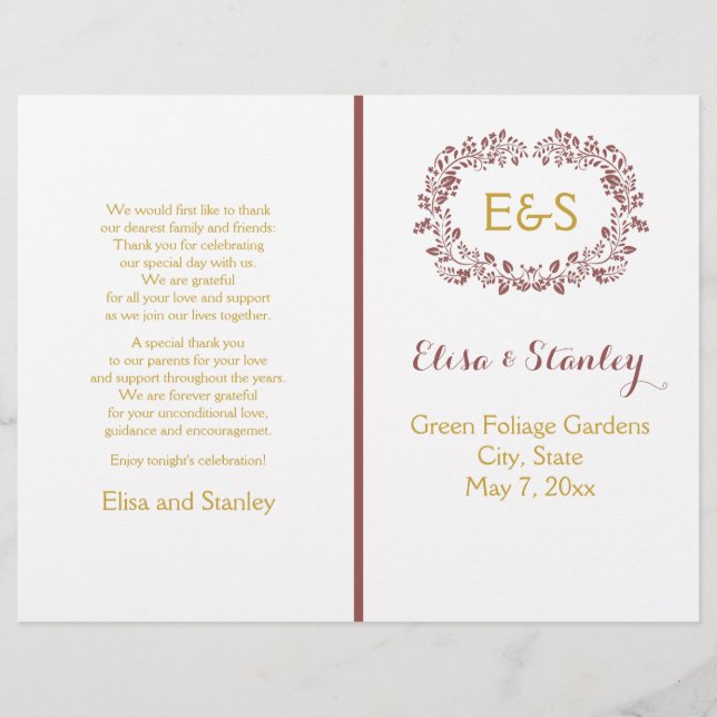 Programme de mariage avec cadre de couronne de feu (Devant)