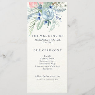 Programme de mariage avec des pivoines bleu et ros