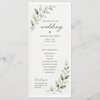Programme de mariage avec feuilles