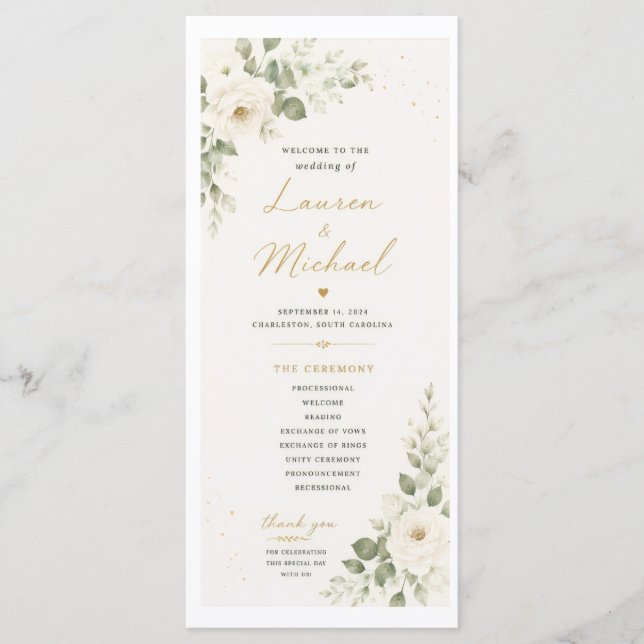 Programme de mariage avec roses blanches (Devant)
